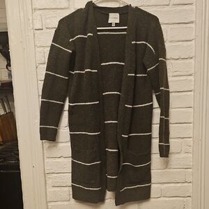 Pink Rose Charcoal and White Striped Cardigan